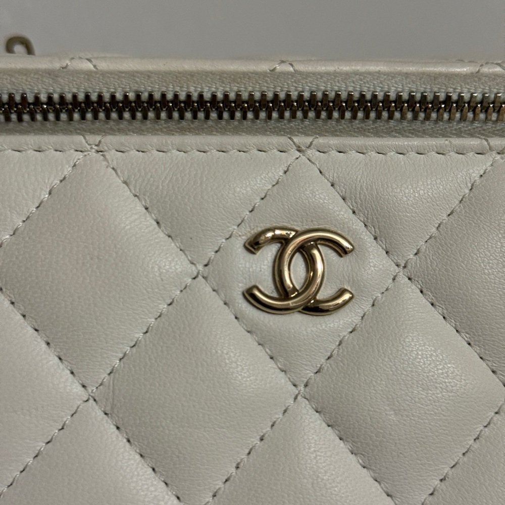 CHANEL Cream Quilted Leather Crossbody Vanity Bag with Gold Chain - Picture 5 of 16